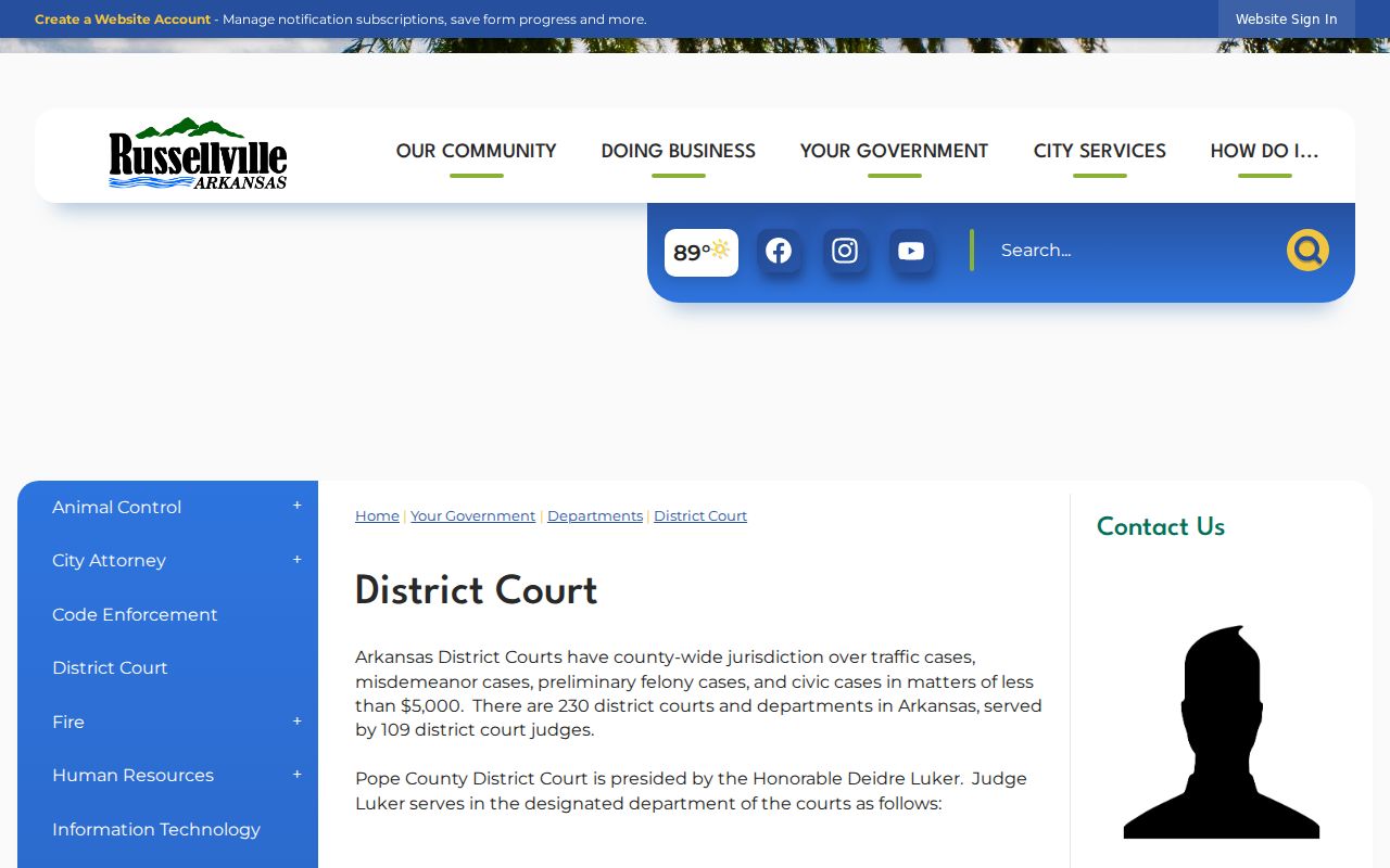 Pope County court calendar on the Russellville District Court page