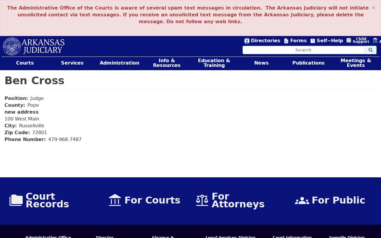 Pottsville court docket and Pope County Judge official profile