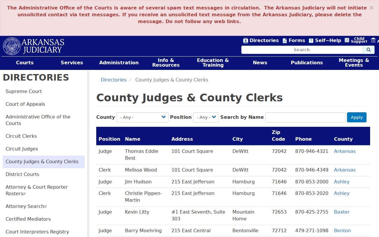 Pottsville court docket and Pope County official directory