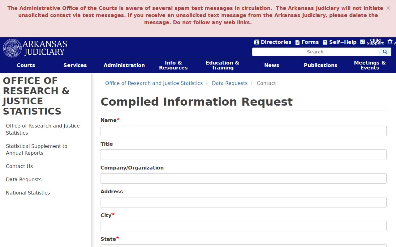 Pope County court record context for the Arkansas compiled information request form