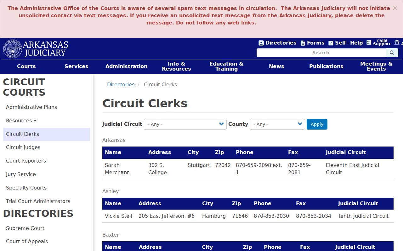 Russellville court docket and Pope County Circuit Clerk directory